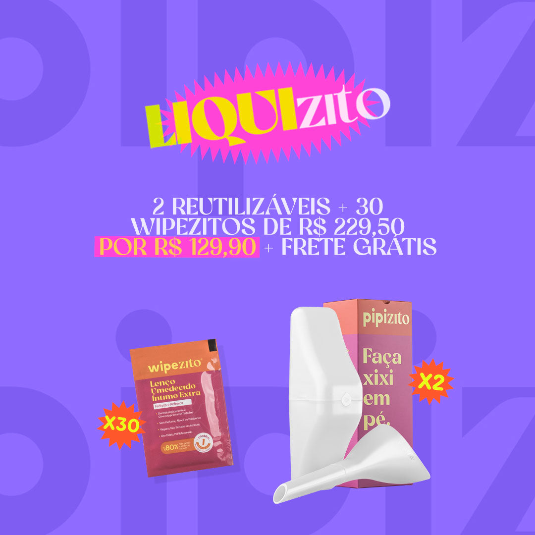 LIQUIzito: Pipizito Reutilizável Branco EM DOBRO + 30 Wipezitos