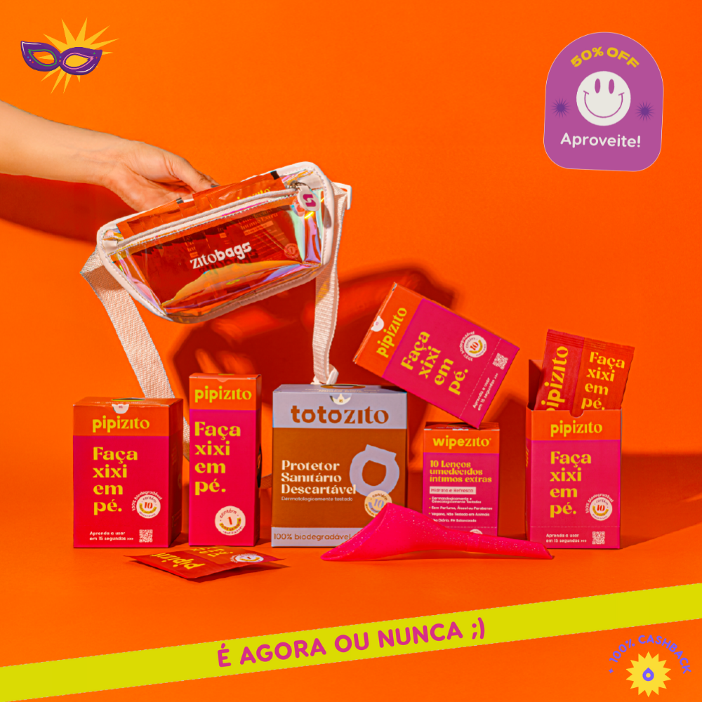 KIT TUDÃO: 2 Pipizito Reutilizável + 20 Pipizitos Descartáveis + 20 Wipezitos + 10 Totozitos + Pochete Holográfica Zitobags