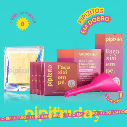KIT COMPLETO EM DOBRO: 2 Pipizito Reutilizável + 30 Pipizitos Descartáveis + 30 Wipezitos + 2 Porta Pipizito
