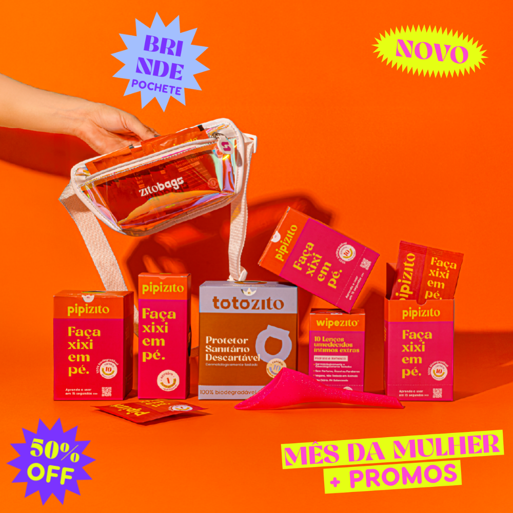 KIT TUDÃO: 1 Pipizito Reutilizável + 20 Pipizitos Descartáveis + 20 Wipezitos + 10 Totozitos + Pochete Holográfica Zitobags