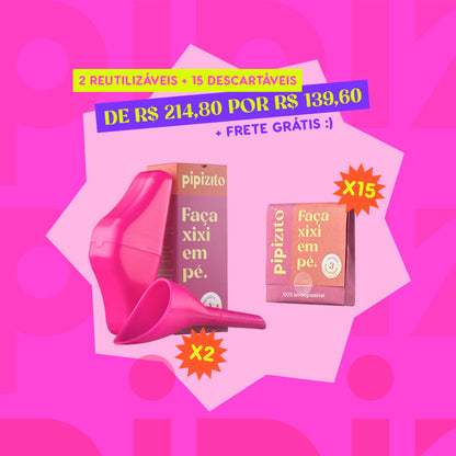 Kit 2 Pipizito Funil Urinário Reutilizável (escolha as cores) + 15 Descartáveis