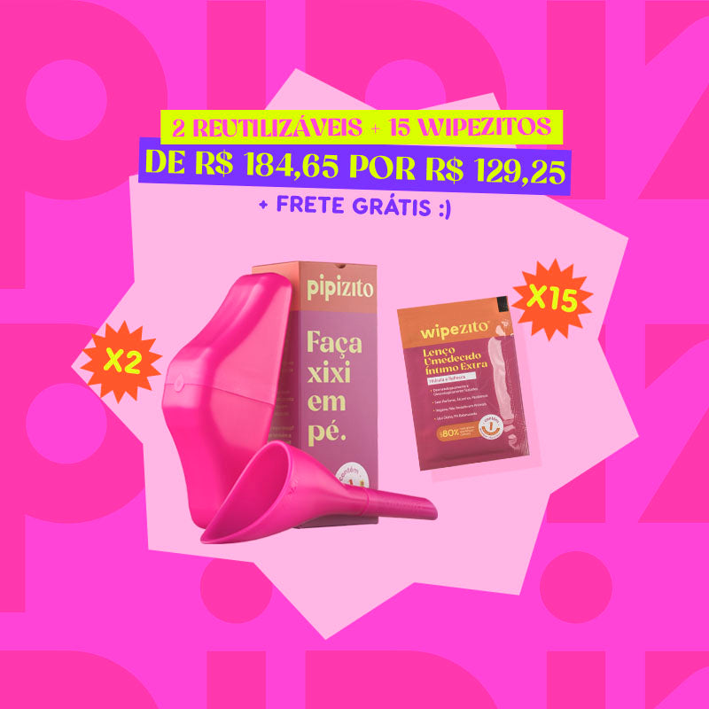 Kit 2 Pipizito Funil Urinário Reutilizável (escolha as cores) + 15 Wipezitos